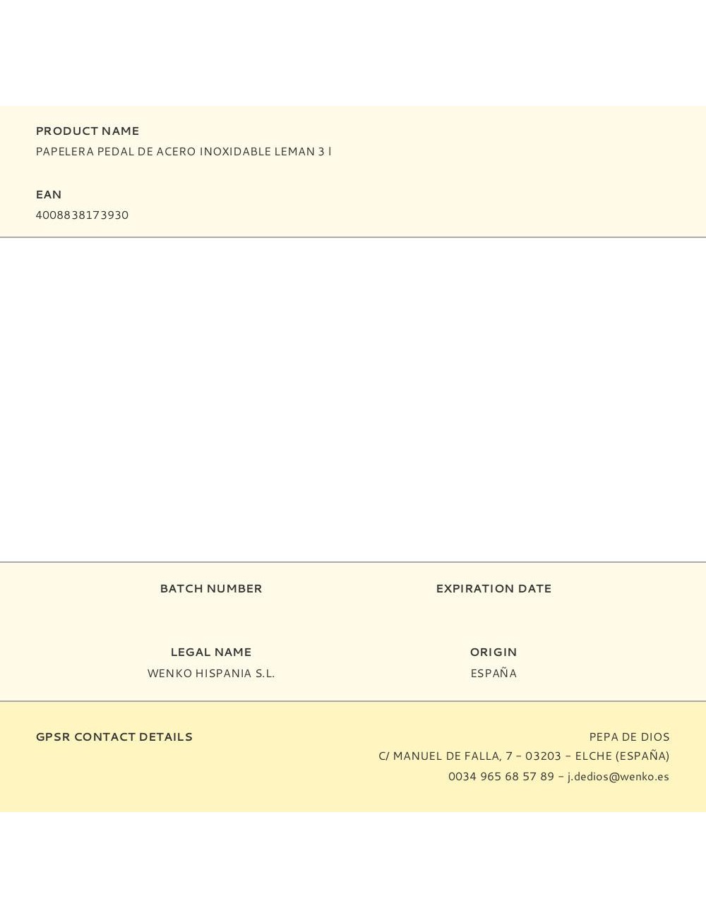 Papelera pedal de acero inoxidable leman 3 l