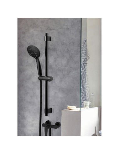 Barra de ducha con flexo y mango serie young line negro mate