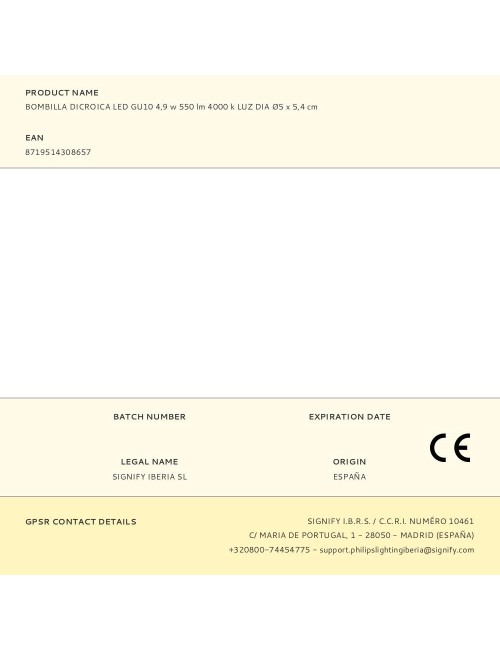 Bombilla dicroica led gu10 4,9 w 550 lm 4000 k luz dia ø5 x 5,4 cm