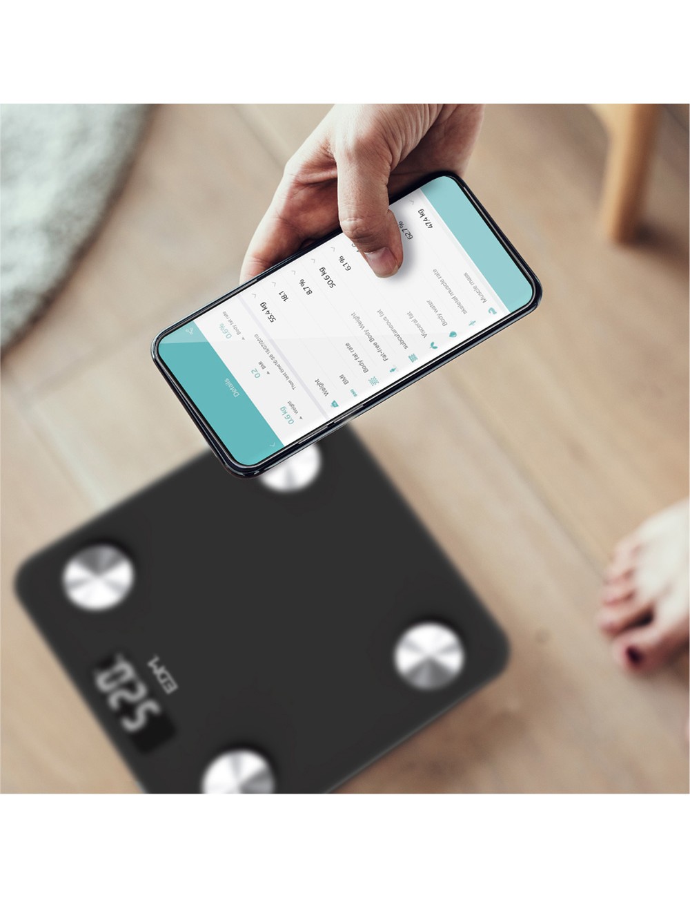 Báscula de baño digital inteligente con bluetooth color negro, máximo 180 kg