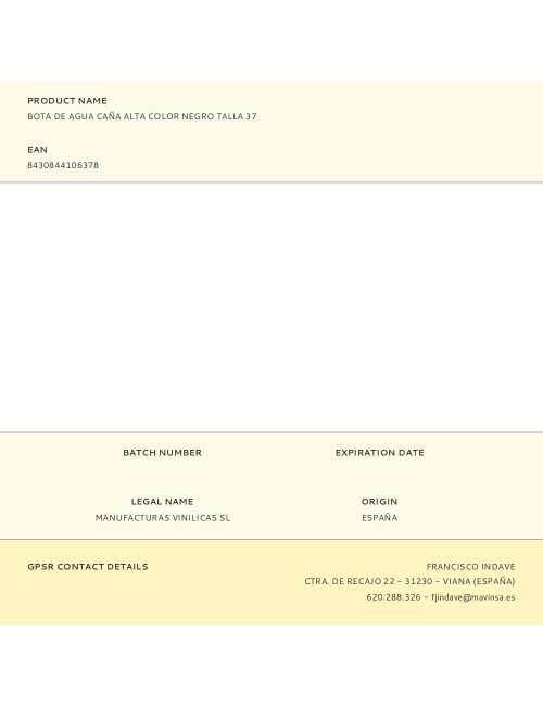 Bota de agua caña alta color negro talla 37