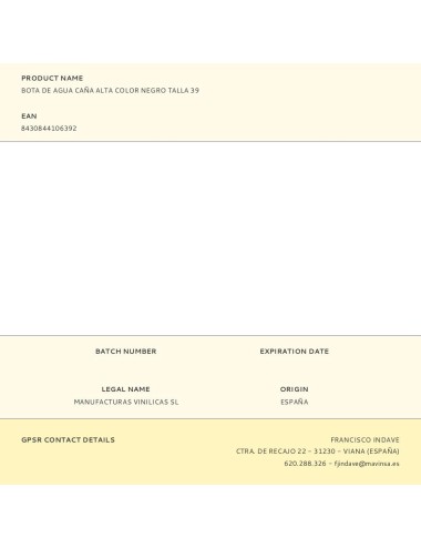 Bota de agua caña alta color negro talla 39