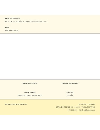 Bota de agua caña alta color negro talla 41