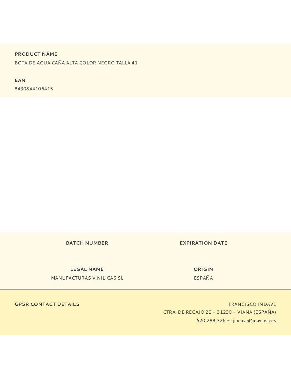 Bota de agua caña alta color negro talla 41