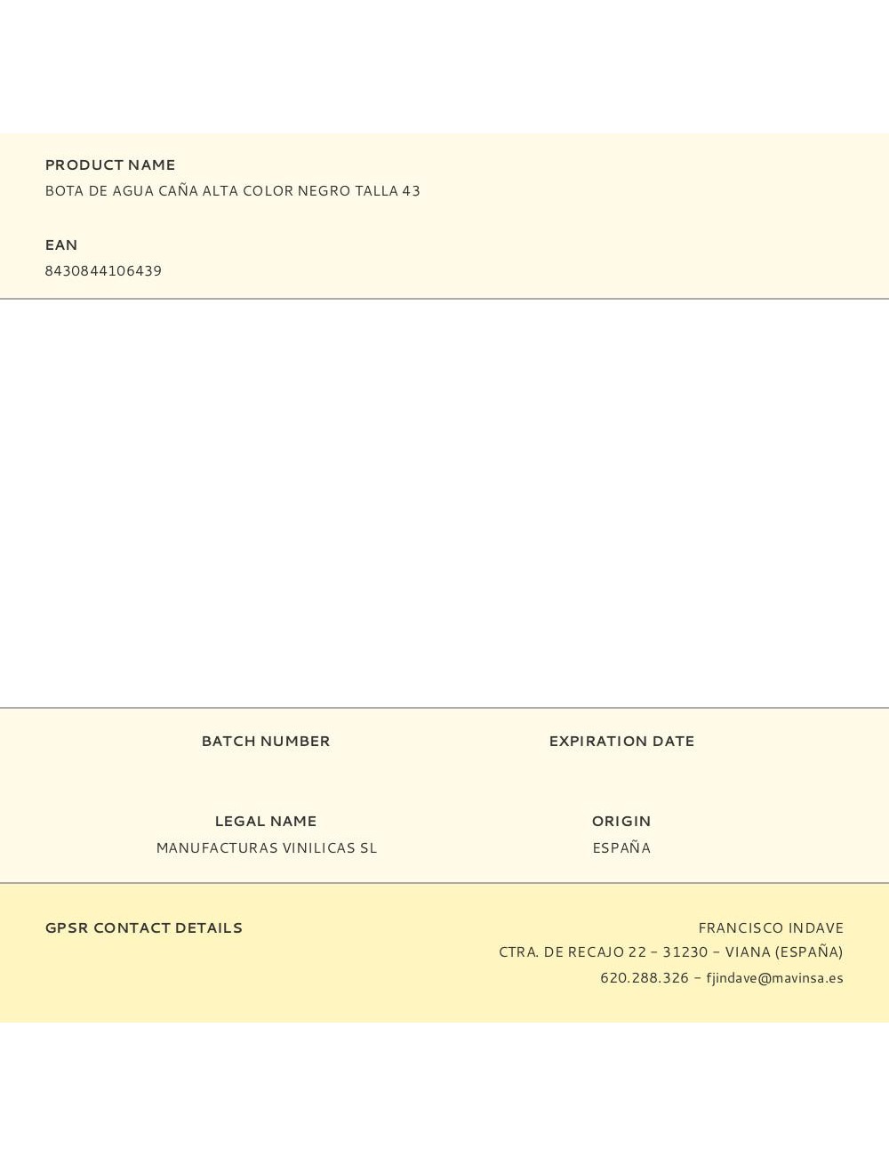 Bota de agua caña alta color negro talla 43