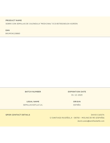 Sobre con semillas de calendula "medicinal" eco 857002bolsh agreen