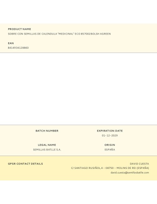 Sobre con semillas de calendula "medicinal" eco 857002bolsh agreen