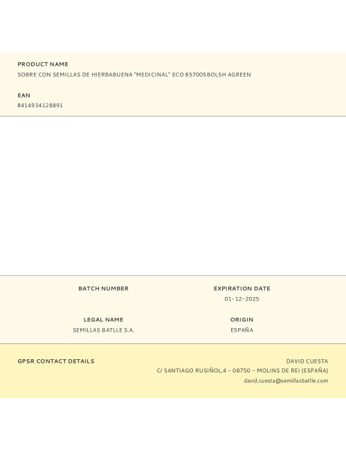 Sobre con semillas de hierbabuena "medicinal" eco 857005bolsh agreen