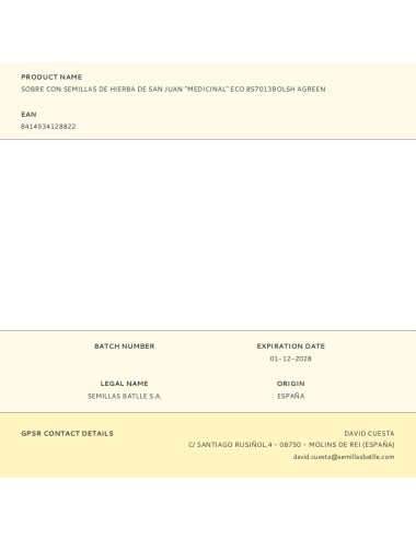 Sobre con semillas de hierba de san juan "medicinal" eco 857013bolsh agreen