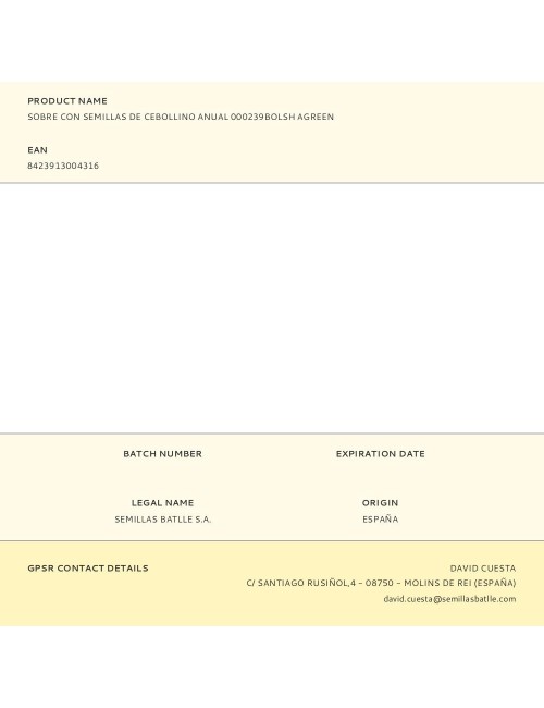 Sobre con semillas de cebollino anual 000239bolsh agreen