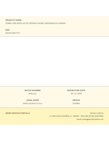 Sobre con semillas de espinaca nobel 000383bolsh agreen
