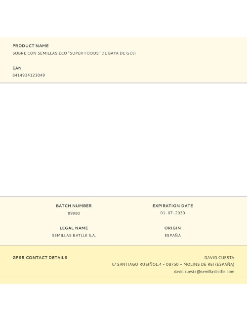 Sobre con semillas eco "super foods" de baya de goji