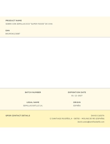 Sobre con semillas eco "super foods" de chia