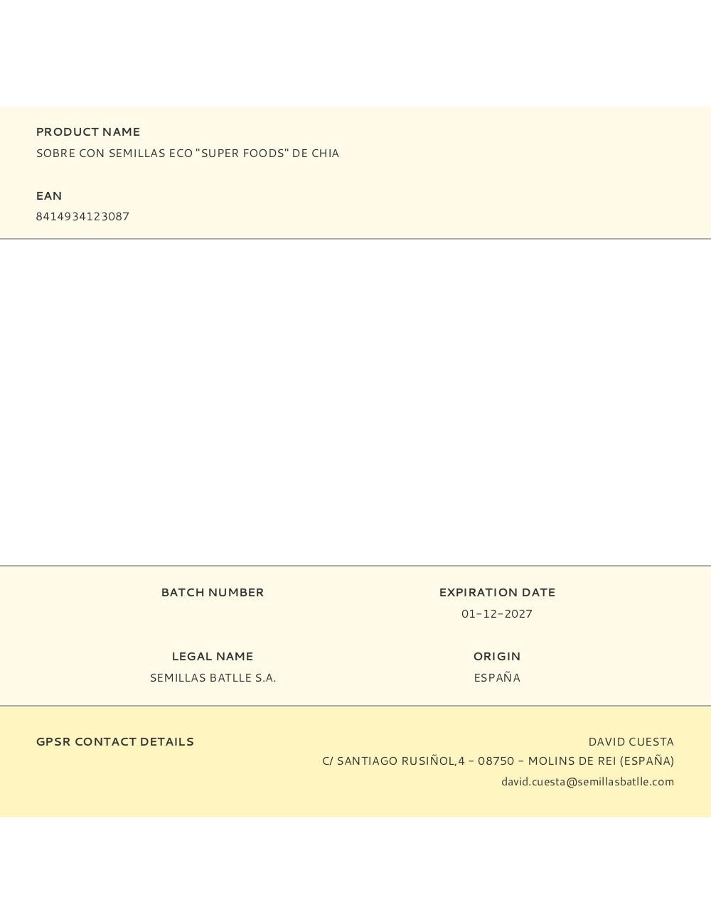 Sobre con semillas eco "super foods" de chia