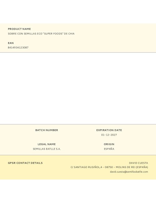 Sobre con semillas eco "super foods" de chia