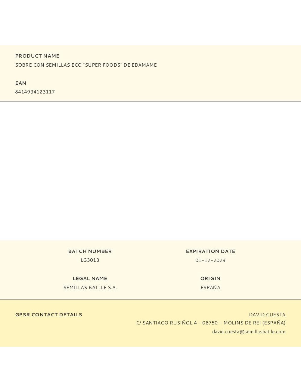 Sobre con semillas eco "super foods" de edamame