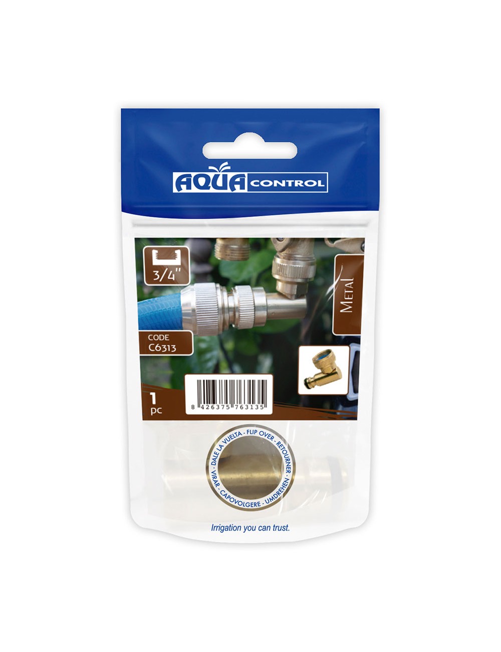 Conector roscado 3/4" codo laton aqua control