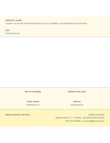 Figura luz solar pájaro solar metalico 1,2v 894881 colores/modelos surtidos