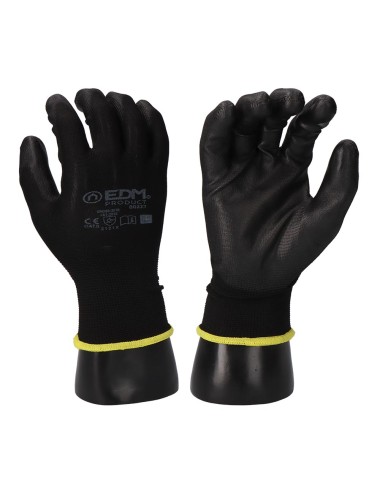Guante poliéster con palma poliuretano, keep safe®, negro, t-08