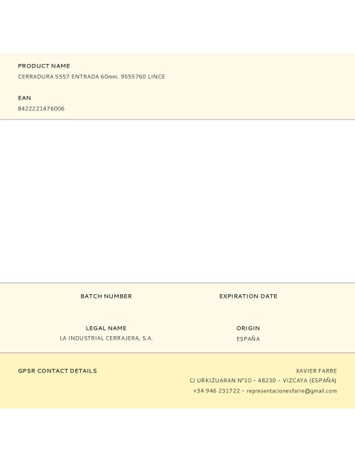 Cerradura 5557 entrada 60mm. 9555760 lince