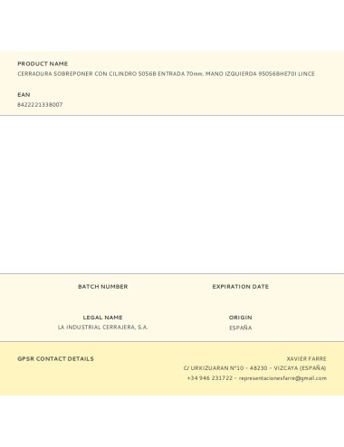 Cerradura sobreponer con cilindro 5056b entrada 70mm. mano izquierda 95056bhe70i lince