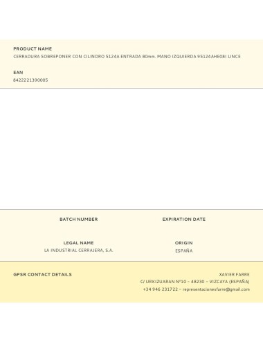Cerradura sobreponer con cilindro 5124a entrada 80mm. mano izquierda 95124ahe08i lince