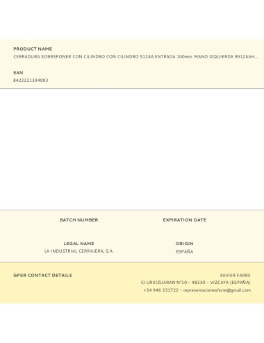 Cerradura sobreponer con cilindro con cilindro 5124a entrada 100mm. mano izquierda 95124ahe10i lince