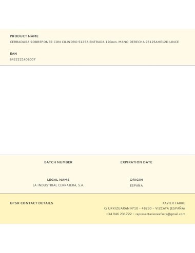 Cerradura sobreponer con cilindro 5125a entrada 120mm. mano derecha 95125ahe12d lince