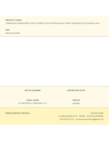 Cerradura sobreponer con cilindro 5125a entrada 80mm. mano izquierda 95125ahe08i lince