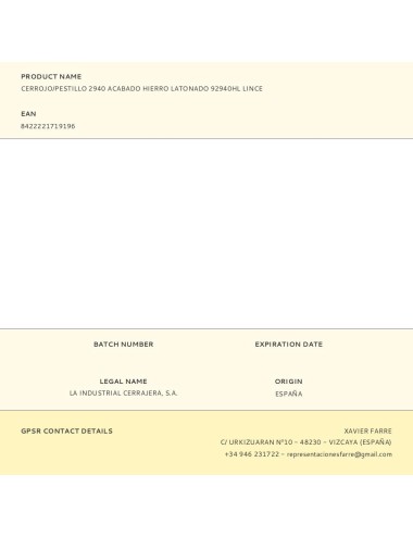 Cerrojo/pestillo 2940 acabado hierro latonado 92940hl lince