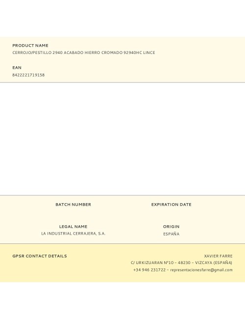 Cerrojo/pestillo 2940 acabado hierro cromado 92940hc lince