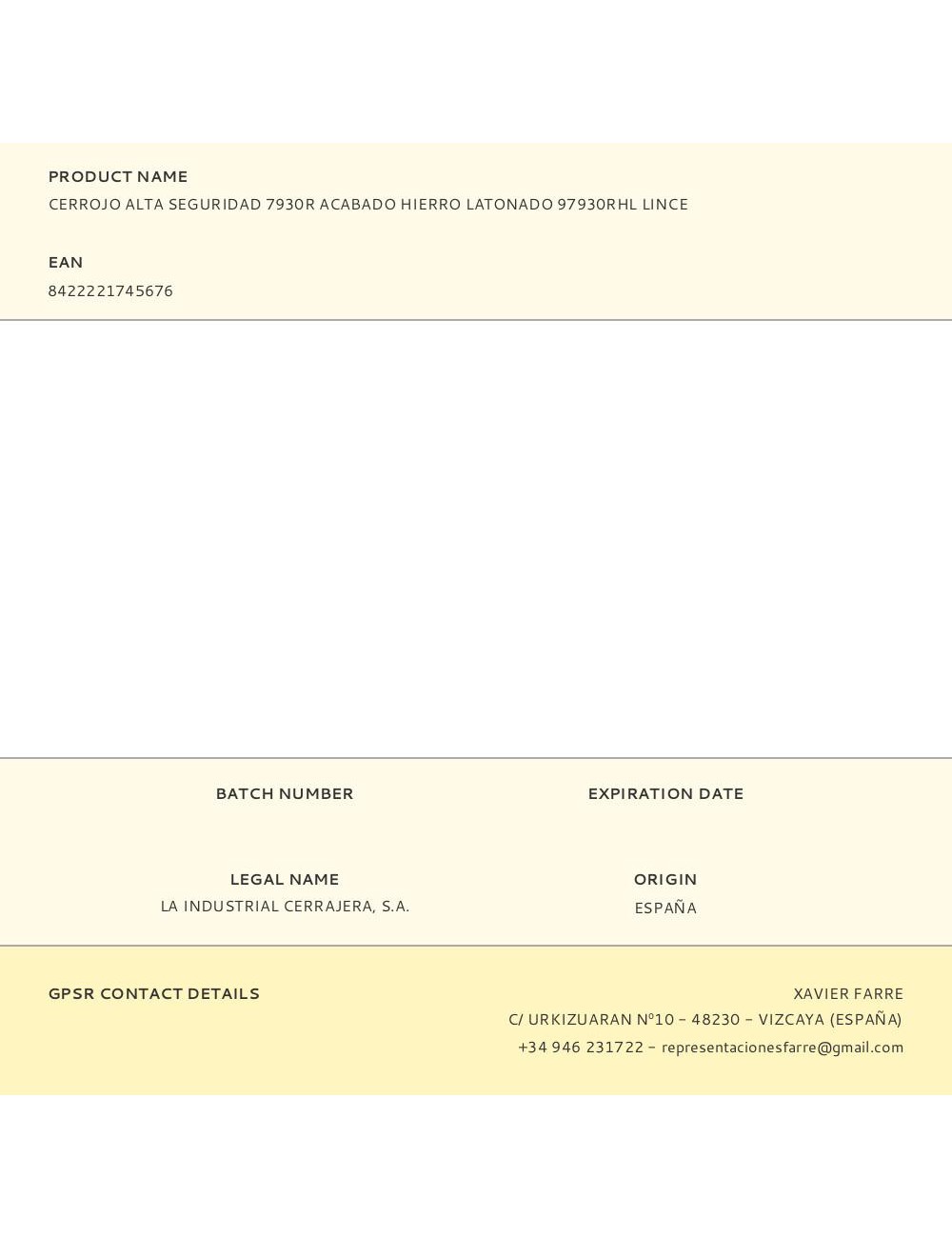 Cerrojo alta seguridad 7930r acabado hierro latonado 97930rhl lince