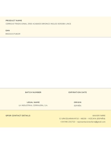 Cerrojo tradicional 2930 acabado bronce ingles 92930bi lince
