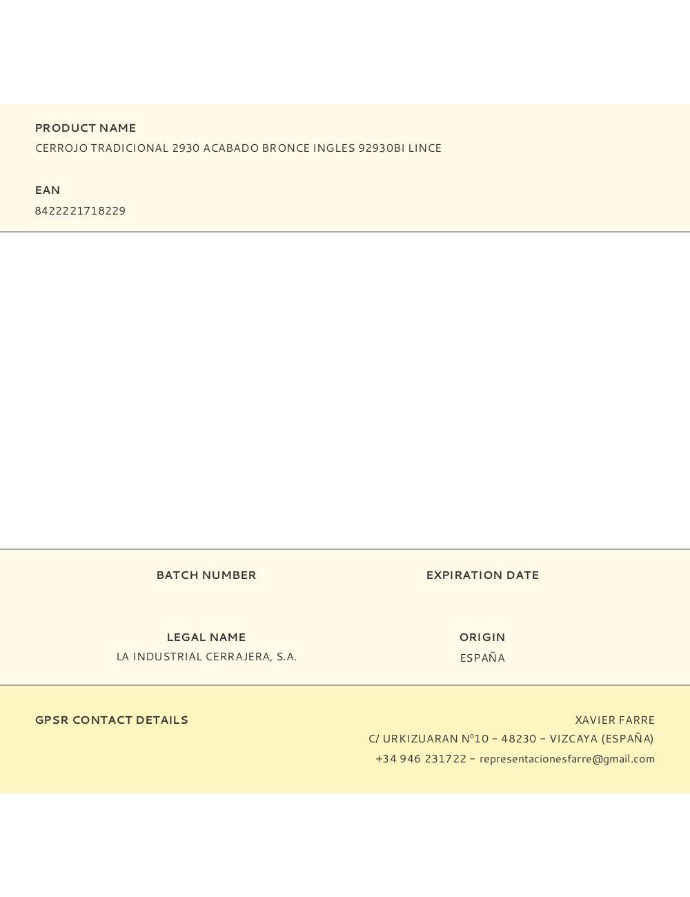 Cerrojo tradicional 2930 acabado bronce ingles 92930bi lince