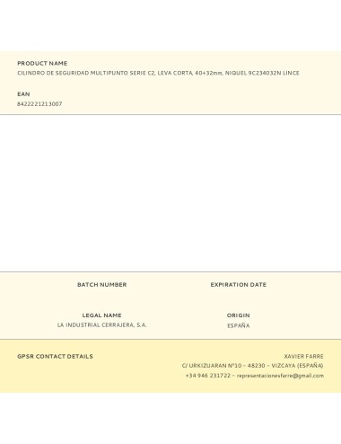 Cilindro de seguridad multipunto serie c2, leva corta, 40+32mm, niquel 9c234032n lince