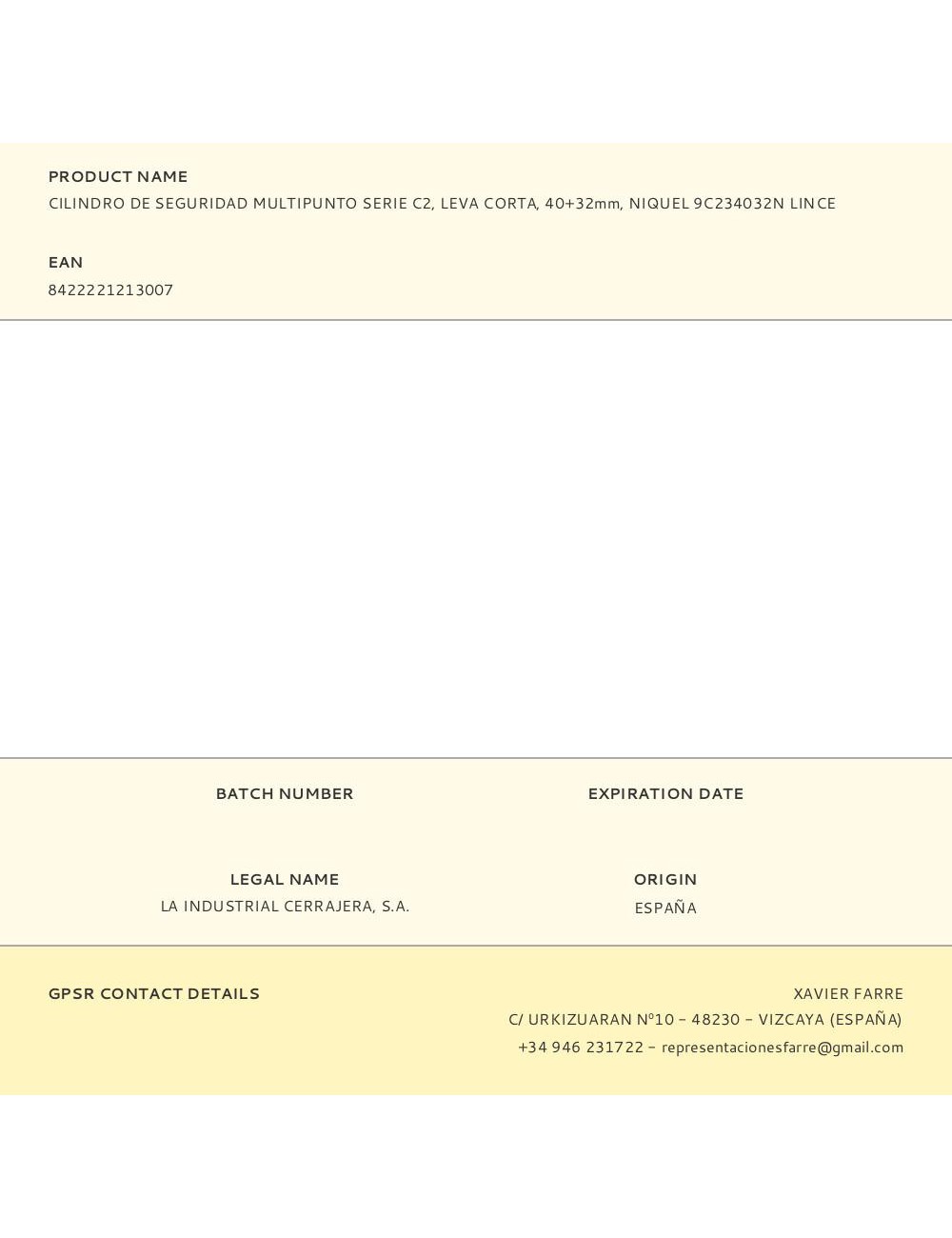 Cilindro de seguridad multipunto serie c2, leva corta, 40+32mm, niquel 9c234032n lince