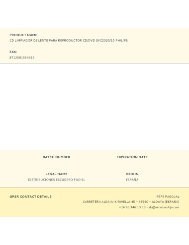 Cd limpiador de lente para reproductor cd/dvd svc2330/10