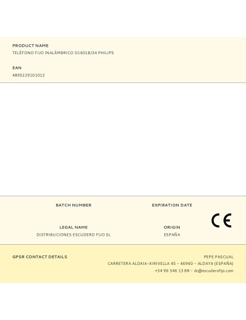 Teléfono fijo inalámbrico d1601b/34 philips