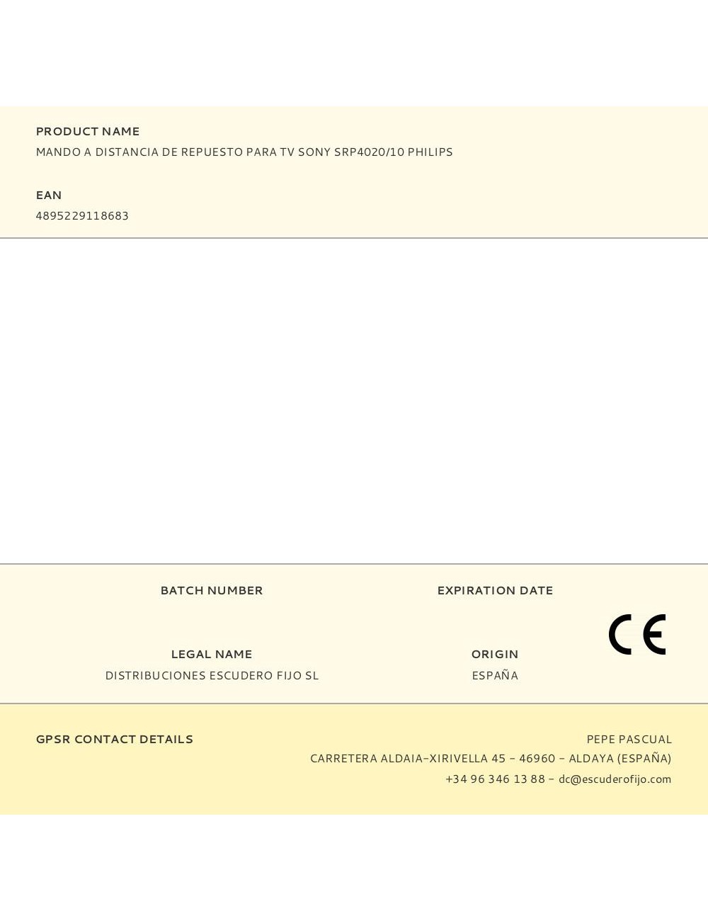 Mando a distancia de repuesto para tv sony srp4020/10 philips