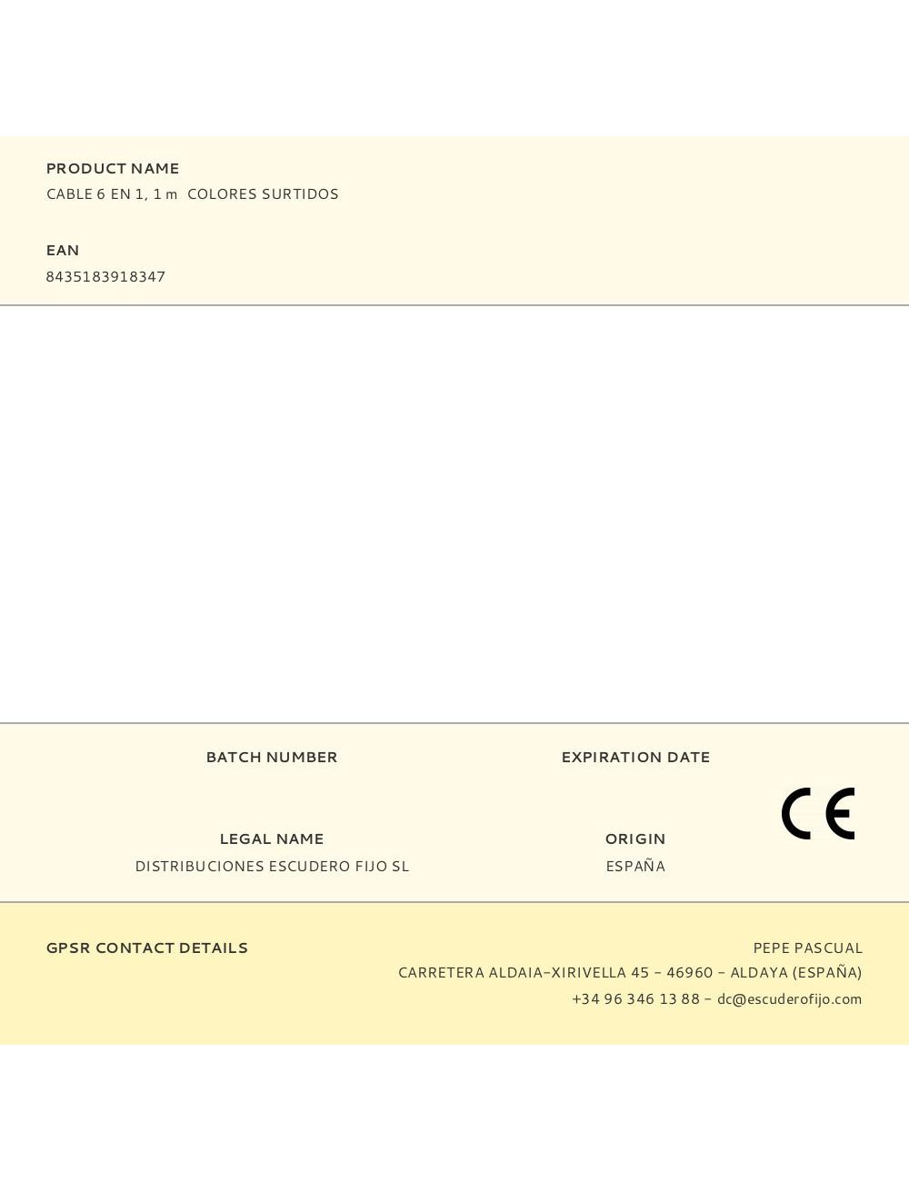 Cable 6 en 1, 1 m colores surtidos