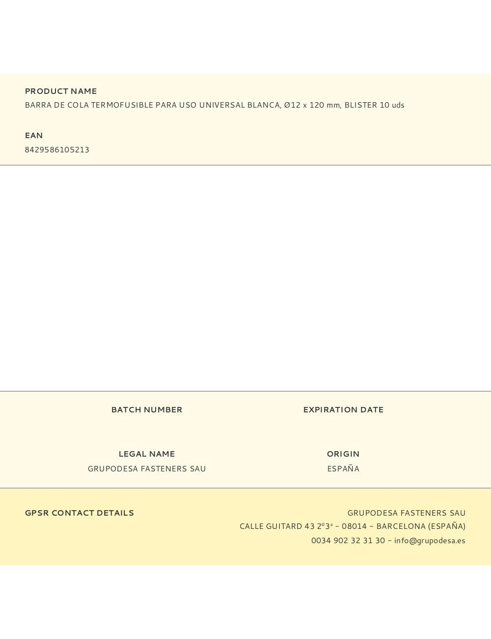 Barra de cola termofusible para uso universal blanca, ø12 x 120 mm, blister 10 uds