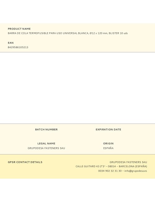 Barra de cola termofusible para uso universal blanca, ø12 x 120 mm, blister 10 uds