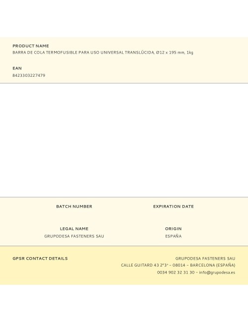 Barra de cola termofusible para uso universal translúcida, ø12 x 195 mm, 1kg