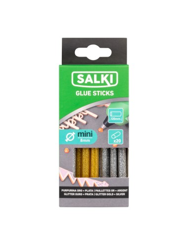Barra de cola termofusible para decoración purpurina dorado+plateado, ø8 x 120 mm. blister 20 uds