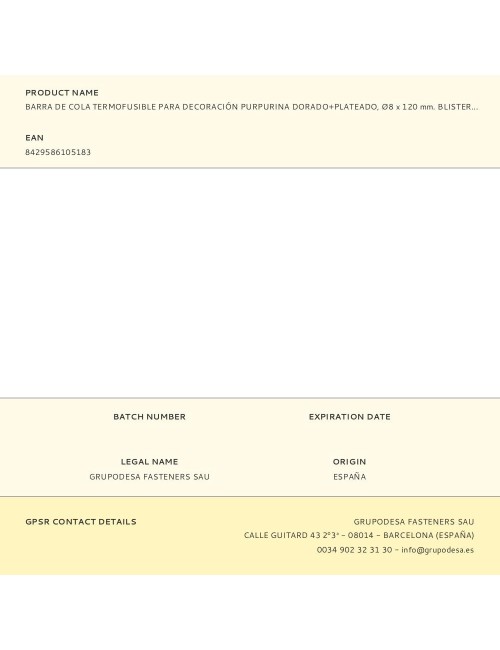 Barra de cola termofusible para decoración purpurina dorado+plateado, ø8 x 120 mm. blister 20 uds