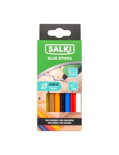 Barra de cola termofusible para decoración con varios colores, ø8 x 120 mm, blister 20 uds