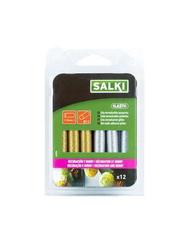 Barra de cola termofusible para decoración purpurina dorado+plateado, ø12 x 95 mm. blister 12 uds