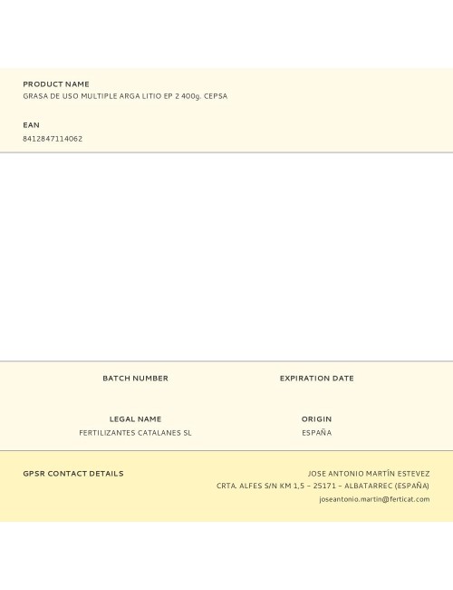 Grasa de uso multiple arga litio ep 2 400g. cepsa