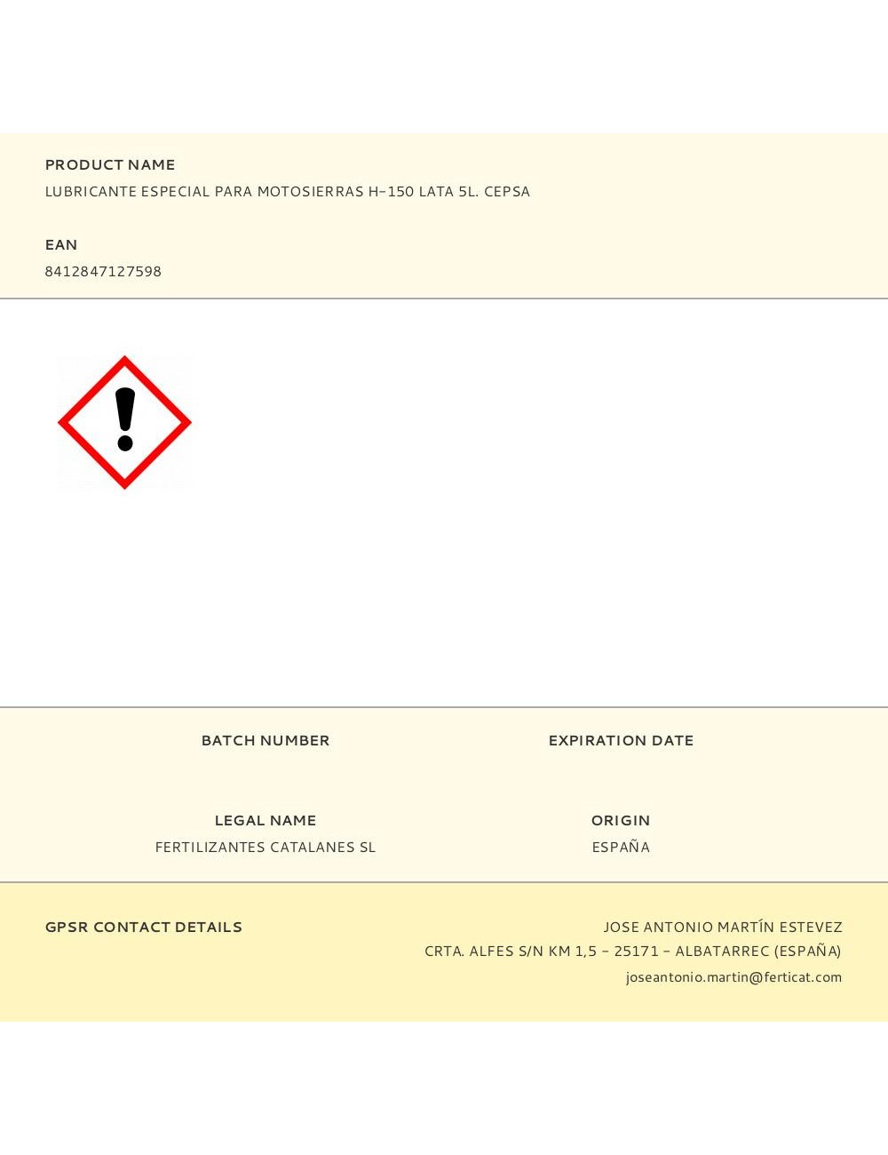 Lubricante especial para motosierras h-150 lata 5l. cepsa