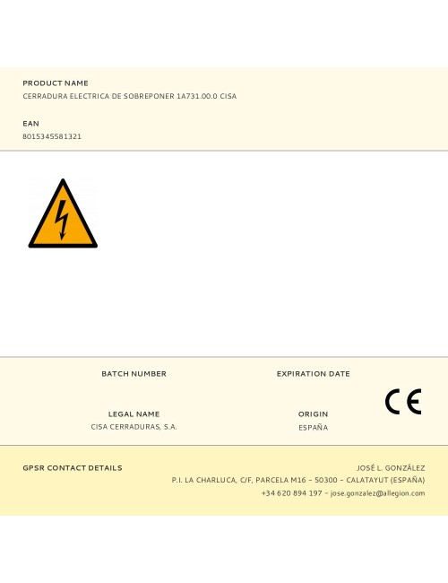 Cerradura electrica de sobreponer 1a731.00.0 cisa